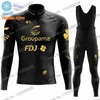 Rennsets Golden Team FDJ 2024 Radsporttrikot Langarm Set Winter Cloding Men Road Bike Anzughose mtb