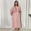 Ethnische Kleidung 2pcs Set Women Muslim Blätter bestickt Abaya Lose Robe Headscarf Hijabs Chiffon Kleid Jalabiya Arabische islamische Kaftan -Kleid