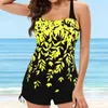 Kvinnors badkläder Summer Plus Size Swimsuit For Women 2024 Leaf Printed Split Set 2sts Stora Suspender Swimwears Tankinis Biquini