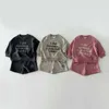 Kleidungsstücke Herbst Herumn neuer Babybrief Druck Sweatshirt + Shorts 2pcs Anzug Kinder Langarm Kleidung Set für Jungen Mädchen Kleinkind Casual Outfits H240423