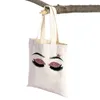 Shopping Bags Fashion Sexy Women Eyelashes Travel Tote Handbag Double Printed Reusable Cartoon Lady Eyes Canvas Shoulder Bag