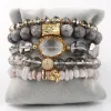 Strands Fashion Boemia gioielli in pietra naturale in perline e cristallo stack da 5 pc Braccialetti impostati per donne regalo