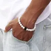 Brins homme bracelet perle charme mode mode simple bijourie cadeau carré carré de pierre volcanique talent tigre en pierre de pierre blanche bracelet