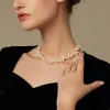 Naszyjniki sztuczny naszyjnik perłowy kobiety vintage Dainty Choker ręcznie robiony krótki łańcuch mody choker wisiorek elegancki metalowy kołnierz