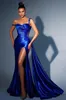 Королевские голубые вечерние платья 2024 Сексуальные русалки спагетти ремни без спинки платья с длинными вечеринками арабские одежды bc18675