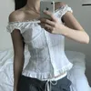 Women's Blouses French Girl Lace One Line Collar Bubble Sleeve Temperament Slimming Shirt