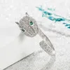 Hot selling personalized animal ringsExaggerated exquisite diamond snake shaped leopard head ring full opening with carrtiraa original rings