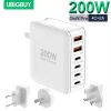 Chargers Ubigbuy 200W USB C Wall Charger 6port PD 100W PPS45W Reiseadapter Gan Fast Lading Station für Laptop MacBook iPhone Samsung