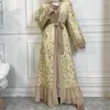 Roupas étnicas Bordado de lantejoulas abrem Kimono abaya Mulheres muçulmanas Eid Ramadan Cardigan Dress Dubai Kaftan Robe Árabe com cinto