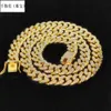 Qianmei Hip Hop zinklegering 12,5 mm breed goud vergulde volledige diamant grote ketting Cubaanse ketting