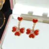 Boucles d'oreilles de style classique de qualité supérieure Feme 925 argent sterling plaqué 18k rose or rouge jade moelle blanc fritillaria quatre coeur