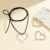Necklace Earrings Set 2024 Exaggerated Big Heart Pendant For Women Hollow Drop Trendy Bohemia Rope Chain On Neck Fashion Jewelry