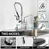 Kitchen Faucets Commercial Wall Mounted Restaurant Faucet With Sprayer 8" Adjustable Center 19" Rubber Hose Swivel Nozzle Stainless Steel