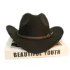 Zespół skórzany kawowy Vintage Kobiety dla rodziców mężczyzn Kid Child Wełna szeroka Brim Cowboy Western Hat Cowgirl Bowler Cap 54-57-61cm 240415