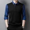 Business Casual mens Fake Two Pieces Spliced Polo Shirts Spring Autumn Male Clothes trend Striped Long Sleeve 240417