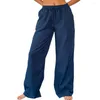Pantalon pour femmes cordon décontracté taille élastique à la taille de printemps d'été imprimé / couleur de couleur de couleur solide