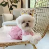 Vestidos de renda rosa Princesa vestido cães roupas gatinho festas casamento pequeno cão cão gato bowknot chiffon fino verão garotinha produtos de estimação