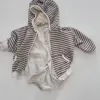 Coats Infant Boy Cute Bear Ear Zipper Hoodies Toddler Girl Fashion Striped Loose Pocket Coat Newborn Baby Autumn Cotton Cardigan