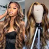 HD Body Wave Highlight Spitzenfront menschliches Haar Perücken für Frauen Frontalperücke vorgezogene Honigblonde farbige Syntheti