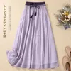 Ethnic Clothing 2024 Cotton Chinese Retro Slimming Spring Summer Gauzy Half Skirt Women Elastic Waist Lace-up Elegant Long Loose W340