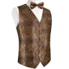 Vests Formal Silk Mens Suit Vest Wedding Groom Tuxedo Slim Fit Waistcoat Bow Tie Set Gilet Homme Costume Brown Blue White Suit Vest