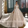 Luxury Ball Gown Wedding Dress for Women 2024 Beading Lace Appliques Princess Dubai Champagne Bride Bridal Clowns Vestido de Novia Casamento