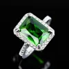 Bands Large Green Stone Bright Ring Square Silver Color Rings Women Anniversary Birthday Party Commitment Jewelry Anillos Mujer F5C146