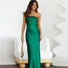 Sukienki swobodne bez ramiączki Seksowne kobiety sukienka Elegancka zielona satynowa impreza letnie szaty