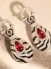 Sets QueXiang 2023 New S925 Sterling Silver Modern Retro Zebra Pattern Ruby Earring Set Women's Jewelry Charm Fashion Luxury Gift