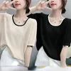 Women's T Shirts 2024 Women Summer Clothes Solid O Neck Short-sleeved Knitted Pullovers Fashion Casual Loose Thin Shirt For Female Tops P43