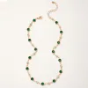 Necklaces Vintage Elegant Green Zircon Rhinestone Choker Necklaces for Women Simple Handmade Gold Color Collar Necklace Vacation Jewelry