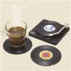 Baking Pastry Tools 6pcs Vinyl Disk Coasters met platenspelerhouder Creative Koffie Mok Cup Operzetters Hitte Endig Antislip P Dhyjg