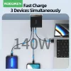 Forets Rocoren 140W Mutiport USB Charger PD 3.1 Charge rapide 4.0 QC 3.0 Type C Charge rapide pour Book Pro iPhone 14 Xiaomi Samsung