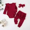 Ställer in höstbarnskläder Set Småbarn Baby Girls Casual Tops Child Trousers 3st Baby Clothing Long Sleeve Outfit Bow Tiara