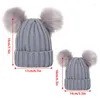 Berets Children's Mother Winter Warm Knitted Beanie Hat For Girls Boys Double Pompom Baby Hats Solid Cute Balls Bonnet Cap Kids Gifts