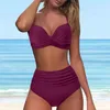 Luxury High midjebikini Set Two Piece Swimsuit Women Push Up Y2K Badkläder Tankini Summer Beach Mujer Swimming Swimming 240412