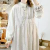 Casual Dresses 114cm Bust Spring Summer 2024 Women Sweet Mori Kei Girl Fashion Embroidered Loose Plus Size Comfortable Linen Sleeveless