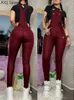 Women Outfits PU Jumpsuits Buckled Zipper Design Suspender Jumpsuit 240409