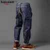 Jeans femininos Supzoo chegou ao topo da moda de linha para uniformes casuais de outono e inverno masculino de gordura solta jeans de cargo de bolso YQ240423