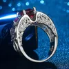 Cluster Rings Style White/Blue/pink/Blue/red Crystal For Women 925 Sterling Silver Colorful Ring Heart CZ Fashion Wedding Jewelry