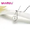 Hängen 925 Sterling Silver Pendant Necklace For Women Girls Wedding Engagement Sweet Pearl Style Waterdrop Gift älskade