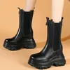 Boots Round Toe Platform تضخ النساء أسافين جلدية أصلية كعب الكاحل الكاحل الأنثى أحذية رياضية دافئة