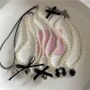 Kettingen Gothic Vintage Fashion Black Bow Heart Hanger Pearl kralen ketting voor meisje emo 2000s Harajuku y2k esthetisch sieraden accessoire