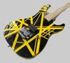 Sıcak Eddie Edward Van Halen 5150 Sarı Çizgili Siyah Elektrik Gitar Banana Kafası, Floyd Rose Tremolo Köprüsü, Kilitleme Fındık,