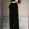 Women's Two Piece Pants Velvet Two-piece Set With Foreign Style Heavy Industry Diamond Short Sleeved Top And Casual Design Sense