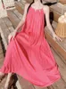 Casual Dresses Fashion Women Elegant Loose Red Dress Halter Sleeveless Vintage Solid Chic Party Beach Vestidos Female Clothes Mujers