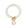 Brins Boho Fashion Bracelets for Women New Vintage Crystal Pearl Heart Pendant Gold Color Jewelry Gift for Female B040