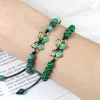 Strands Adjustable Green Butterfly Bracelets&Bangles 8mm Natural Stone Malachite White Porcelain Handmade Fashion Jewelry For Women Men