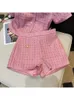 Summer Women Fashion Marle Sleeve Short Two Stists Coat Mini Streetwear Wink Pink Color Female Suits 240417