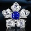 Cluster ringen Hoyon Royal Sapphire gekleurde sieradenring Luxe overdreven stijl Bloemvorm Verstelbaar S925 Zilverkleur